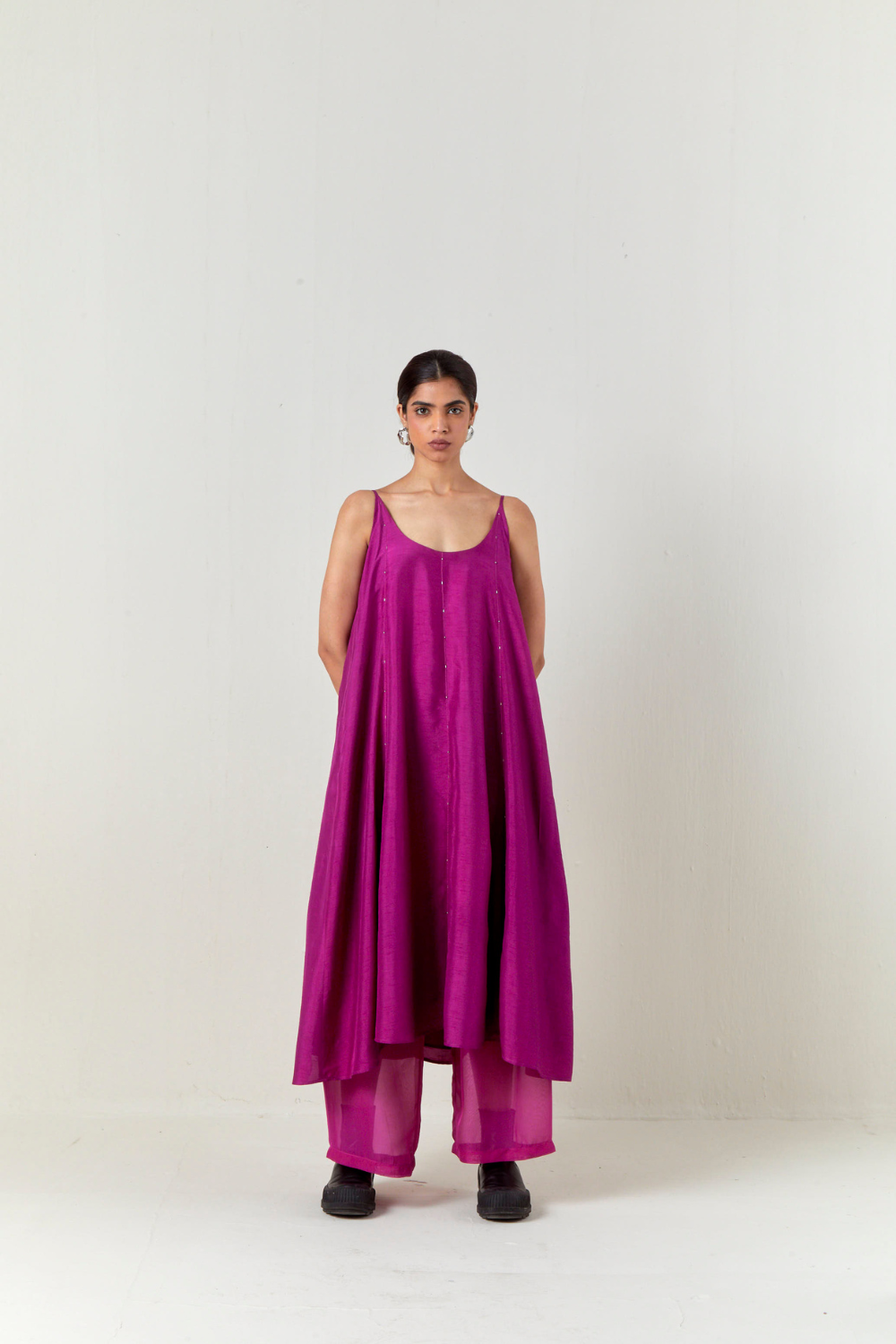 PANELED EMBROIDERED TUNIC CO-ORD-FUCHSIA