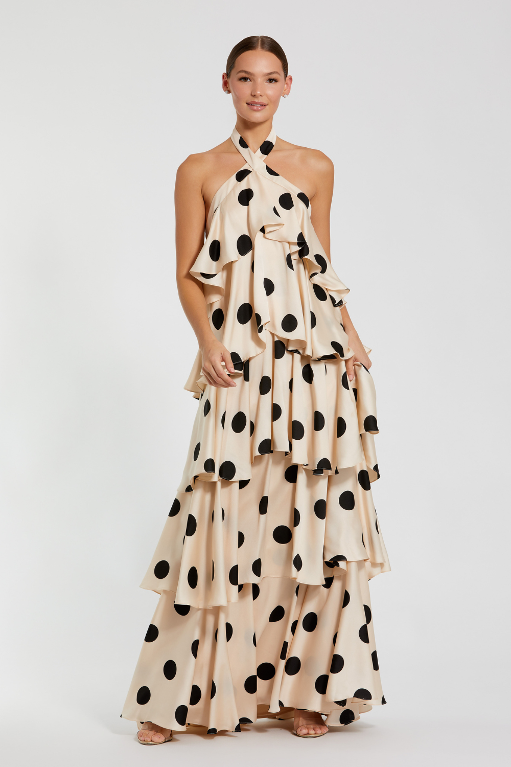27540-Polka Dot Charmeuse Gown-Cream Black