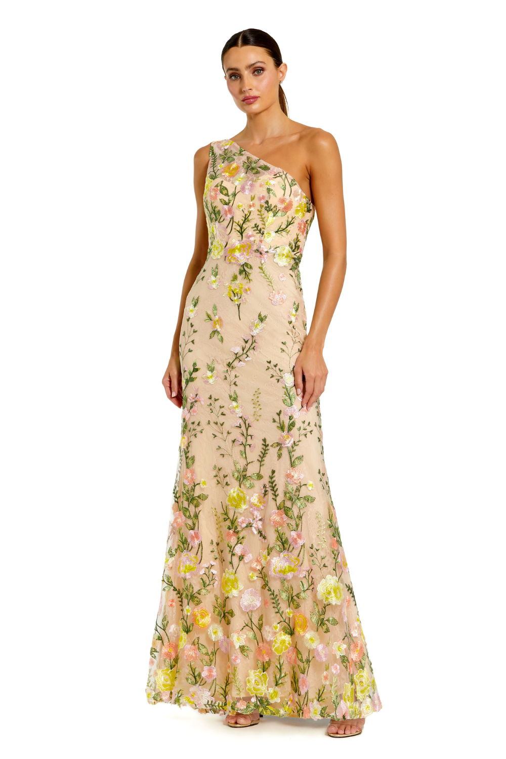 68606-Floral Embroidered Gown-Yellow Multi
