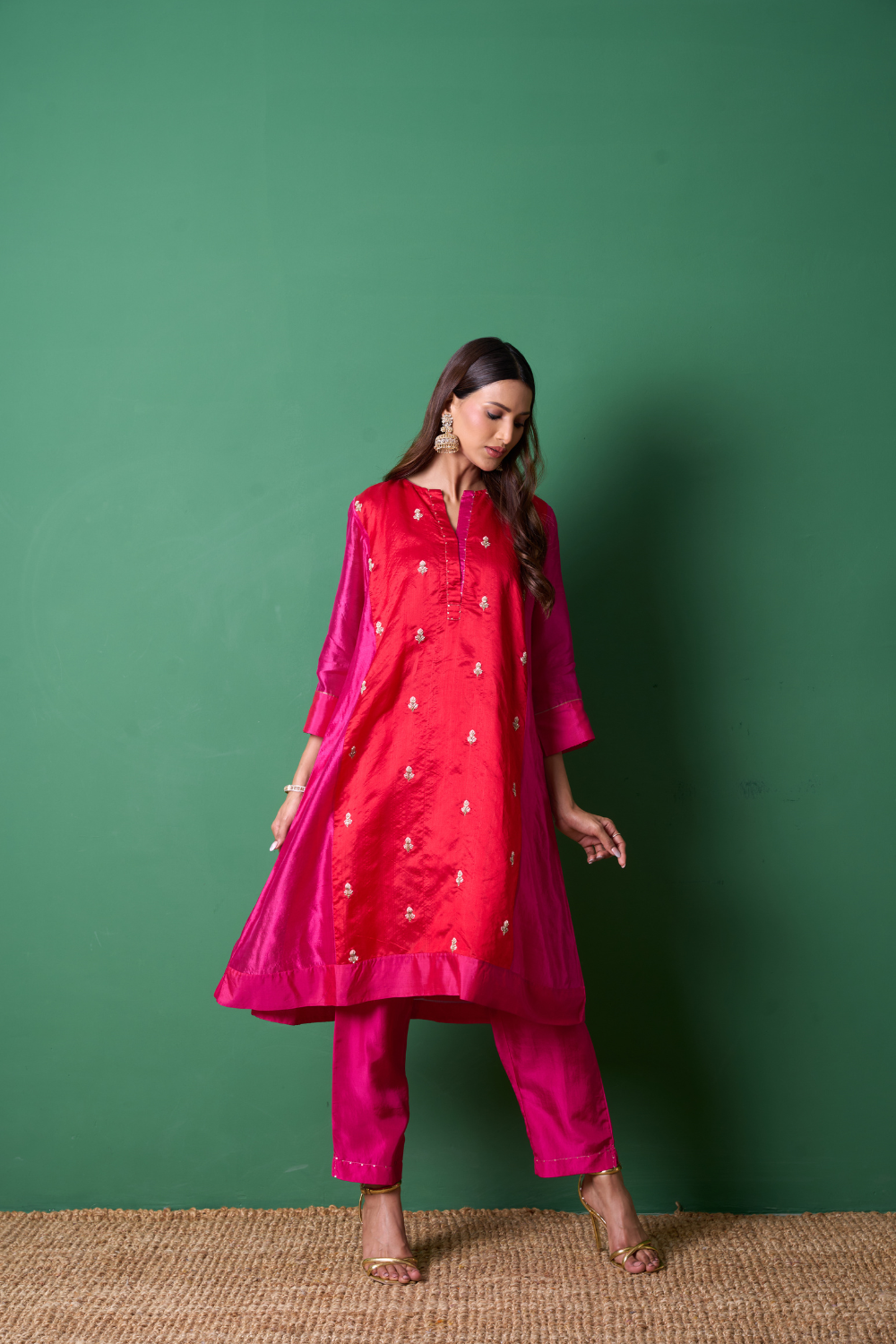 Delight Kurta Set - Red with Dupatta