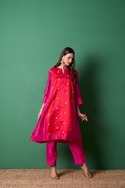 Delight Kurta Set - Red with Dupatta