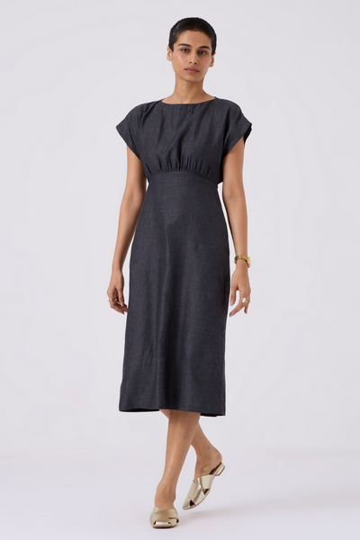 Jo Linen Charcoal Midi Dress