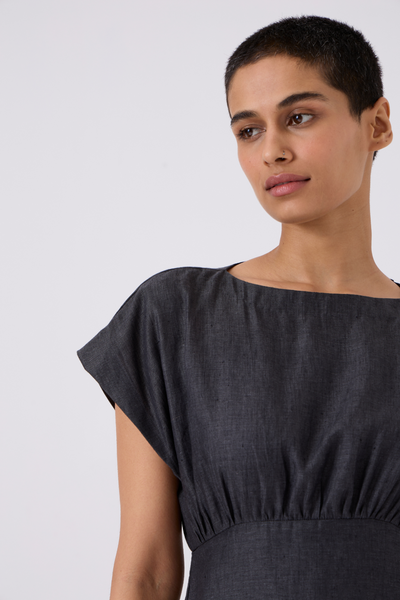 Jo Linen Charcoal Midi Dress