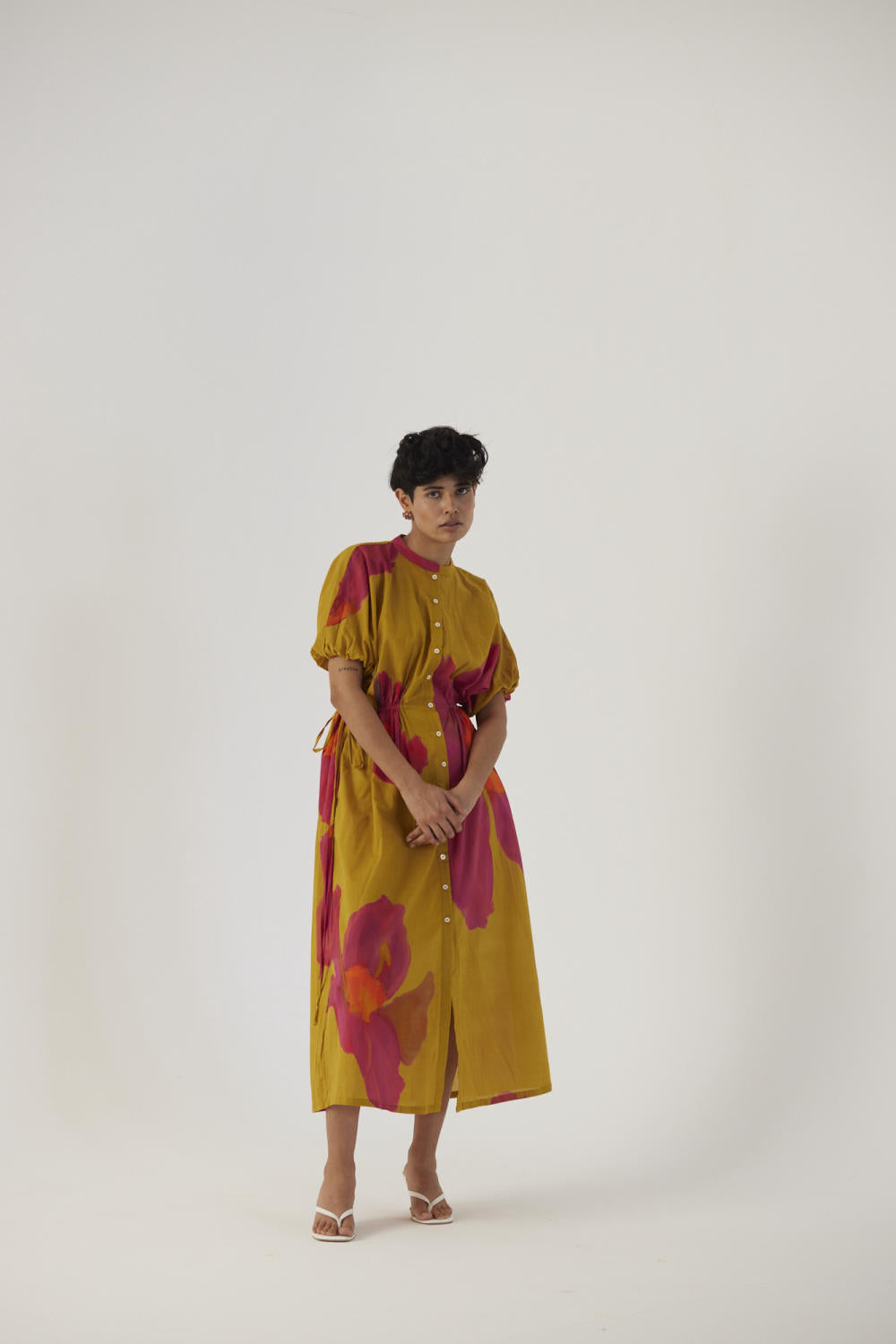 PINK POPPIES SIDE TIE-UP DRESS