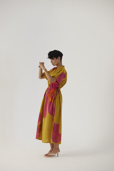 PINK POPPIES SIDE TIE-UP DRESS