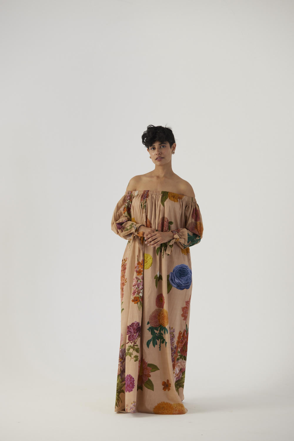 VINTAGE GARDEN OFF-SHOULDER LONG DRESS