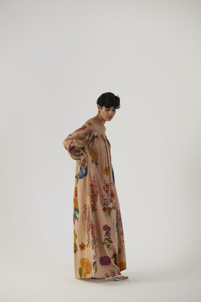 VINTAGE GARDEN OFF-SHOULDER LONG DRESS