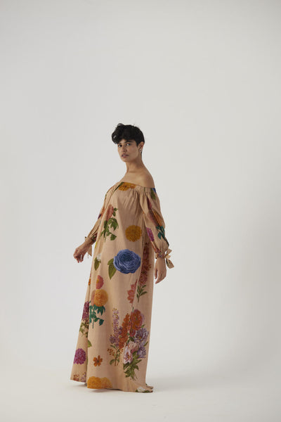 VINTAGE GARDEN OFF-SHOULDER LONG DRESS