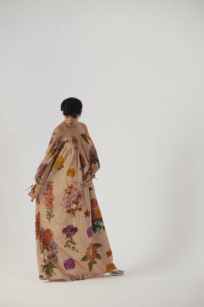 VINTAGE GARDEN OFF-SHOULDER LONG DRESS