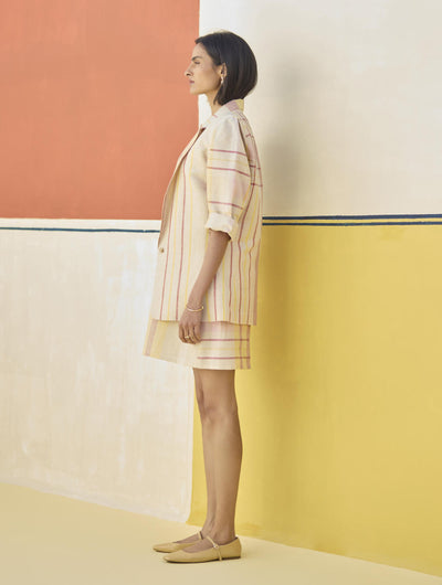 Nora Check Linen Shift Dress - Sand