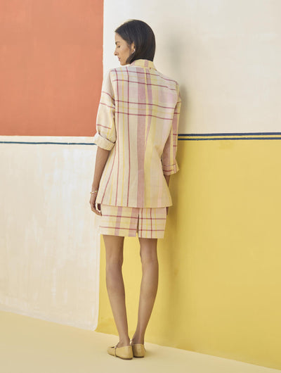 Nora Check Linen Shift Dress - Sand