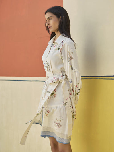 Alara Floral Shirt Dress - Ivory