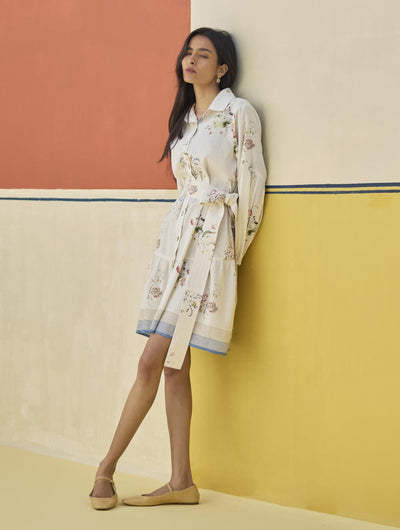 Alara Floral Shirt Dress - Ivory