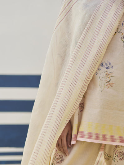 Mana Stripe Handloom Linen Dupatta - Sand