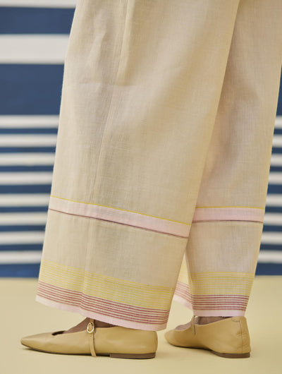 Lyla Stripe Border Pant - Sand