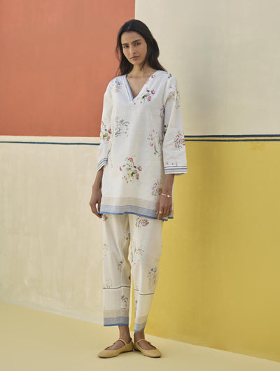 Raha Watercolour Floral Kurta - Ivory