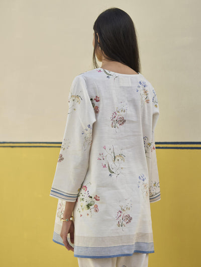 Raha Watercolour Floral Kurta - Ivory