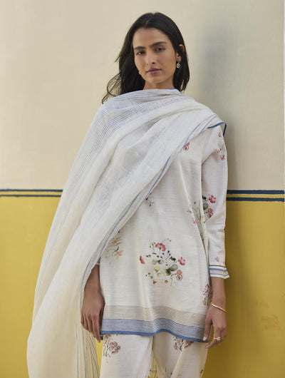 Mana Stripe Handloom Linen Dupatta - Ivory