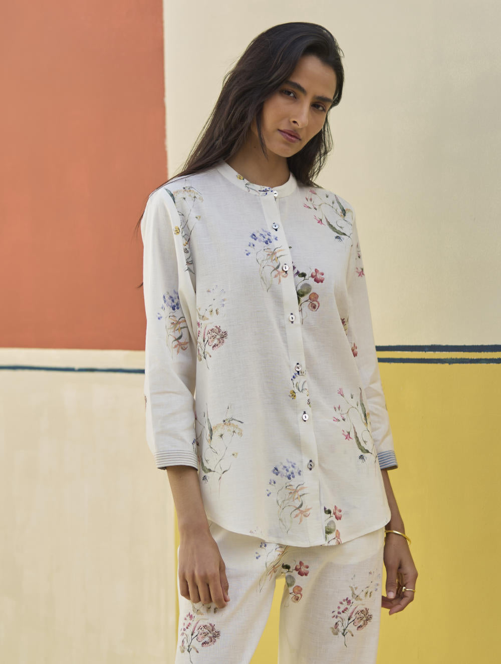 Vani Watercolour Floral Shirt - Ivory