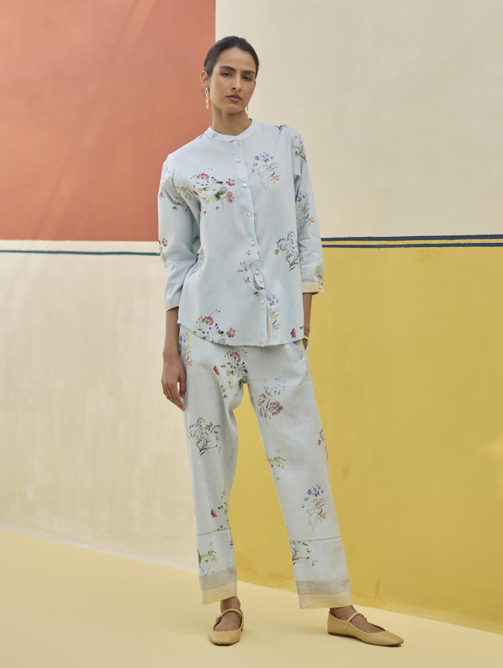 Vani Watercolour Floral Shirt - Sky