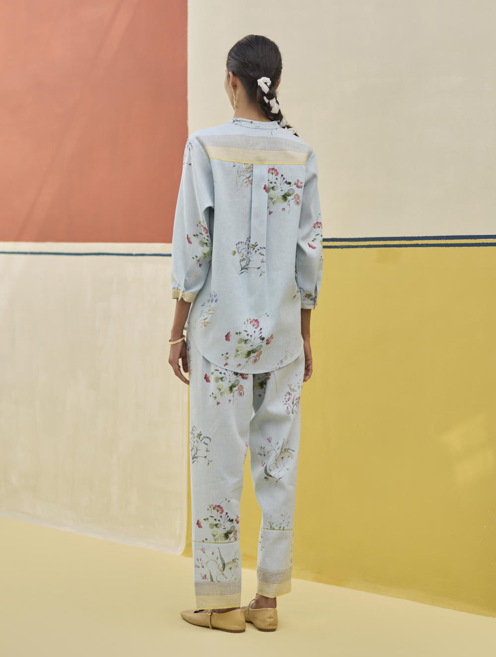 Vani Watercolour Floral Shirt - Sky