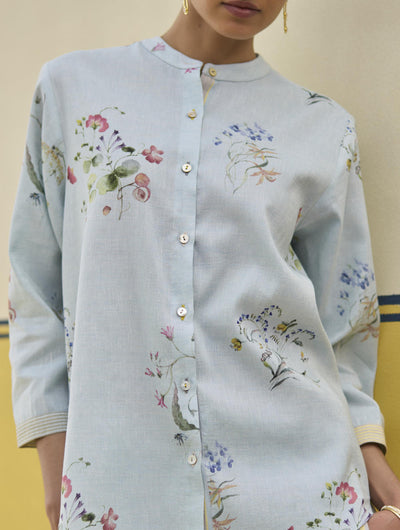 Vani Watercolour Floral Shirt - Sky