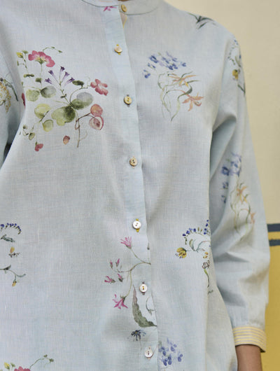 Vani Watercolour Floral Shirt - Sky