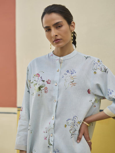 Vani Watercolour Floral Shirt - Sky