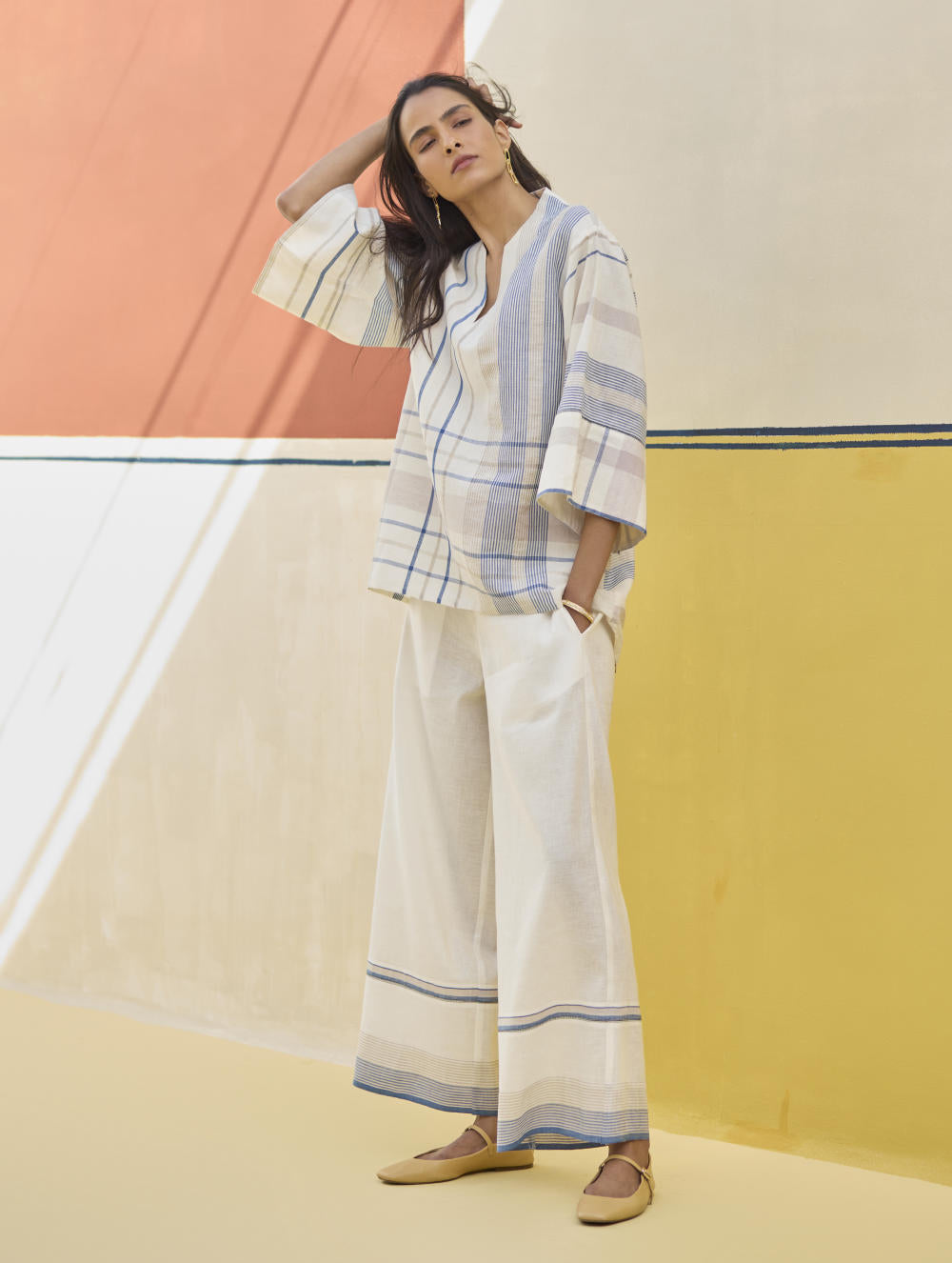 Lyla Stripe Border Pant - Ivory