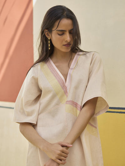 Moriko Border Linen Top - Sand