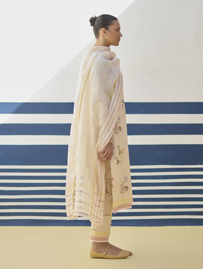 Kera Floral Hand-Embroidered Kurta - Sand