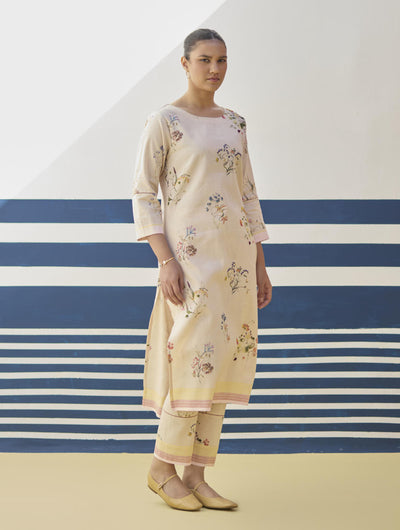 Kera Floral Hand-Embroidered Kurta - Sand