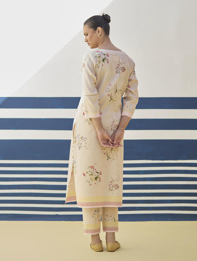 Kera Floral Hand-Embroidered Kurta - Sand