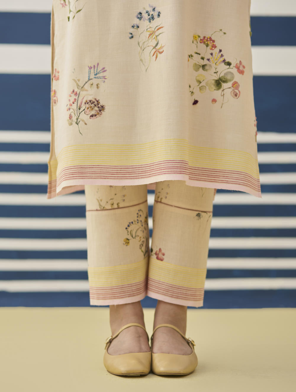 Kera Floral Embroidered Kurta Set
 - Sand