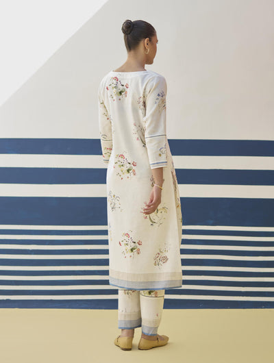 Kera Floral Hand-Embroidered Kurta - Ivory