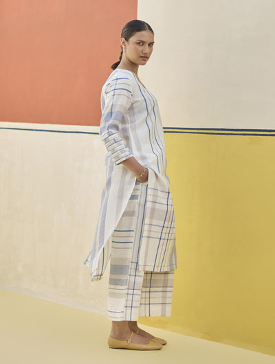 Misa Check Linen Kurta - Ivory