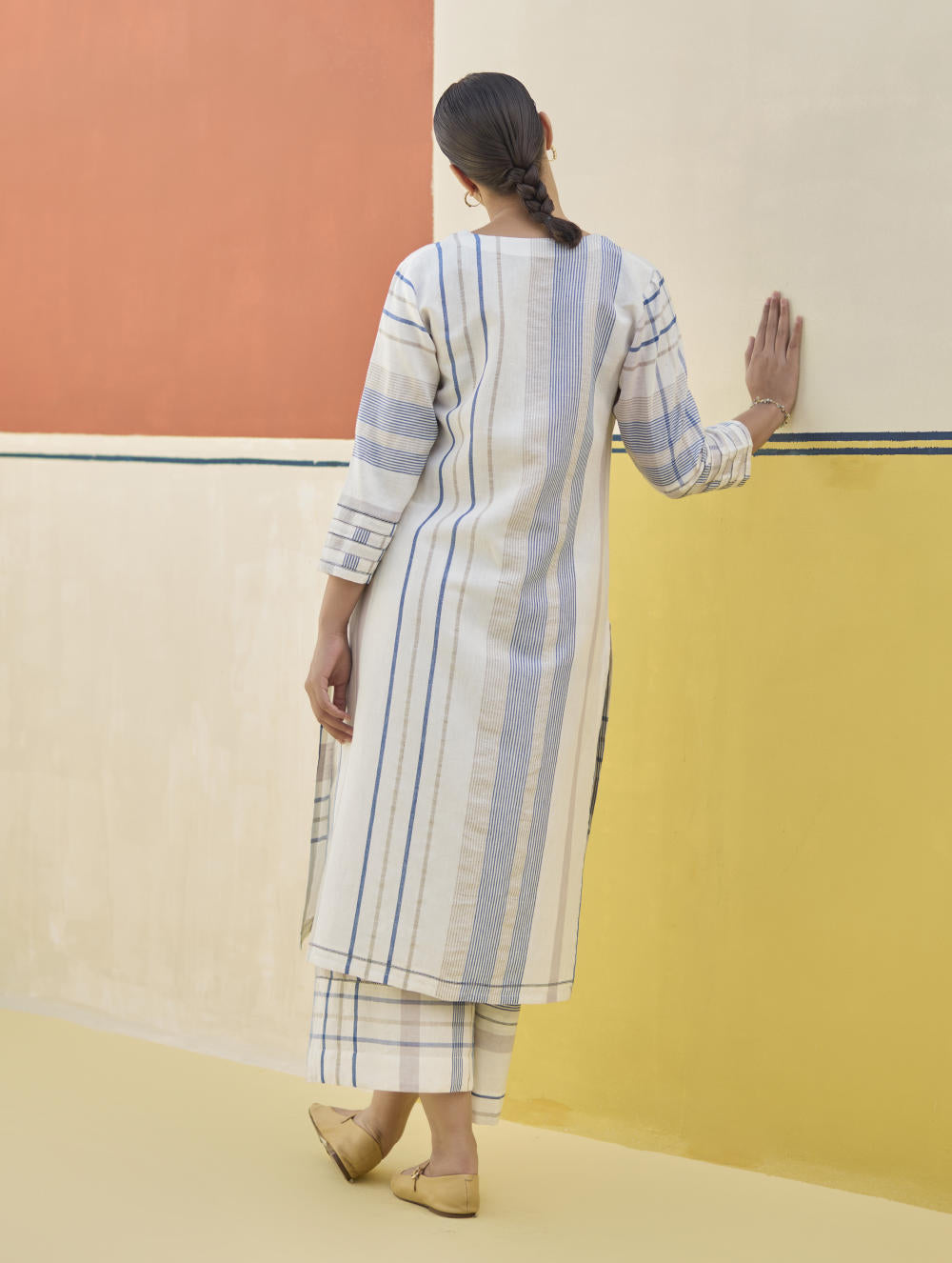 Misa Check Linen Kurta - Ivory