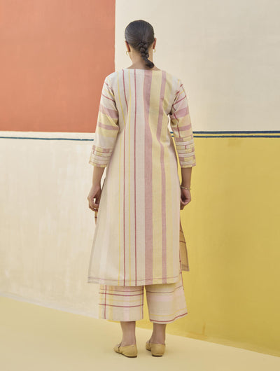 Misa Check Linen Kurta - Sand