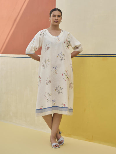 Kaya Watercolour Floral Linen Dress
- Ivory