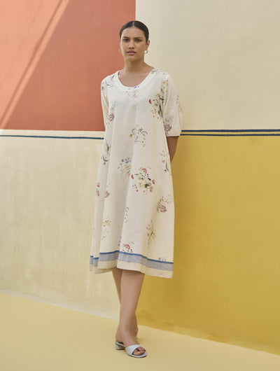 Kaya Watercolour Floral Linen Dress
- Ivory