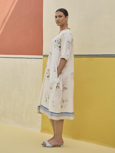 Kaya Watercolour Floral Linen Dress
- Ivory