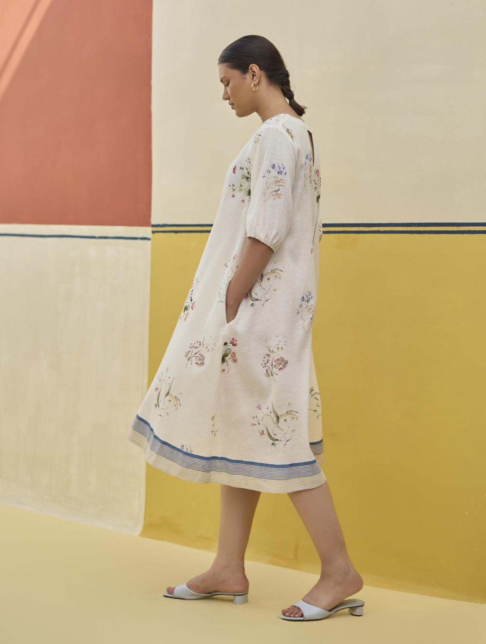 Kaya Watercolour Floral Linen Dress
- Ivory