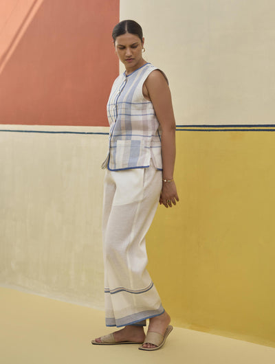 Dana Check Linen Waistcoat - Ivory