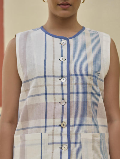 Dana Check Linen Waistcoat - Ivory