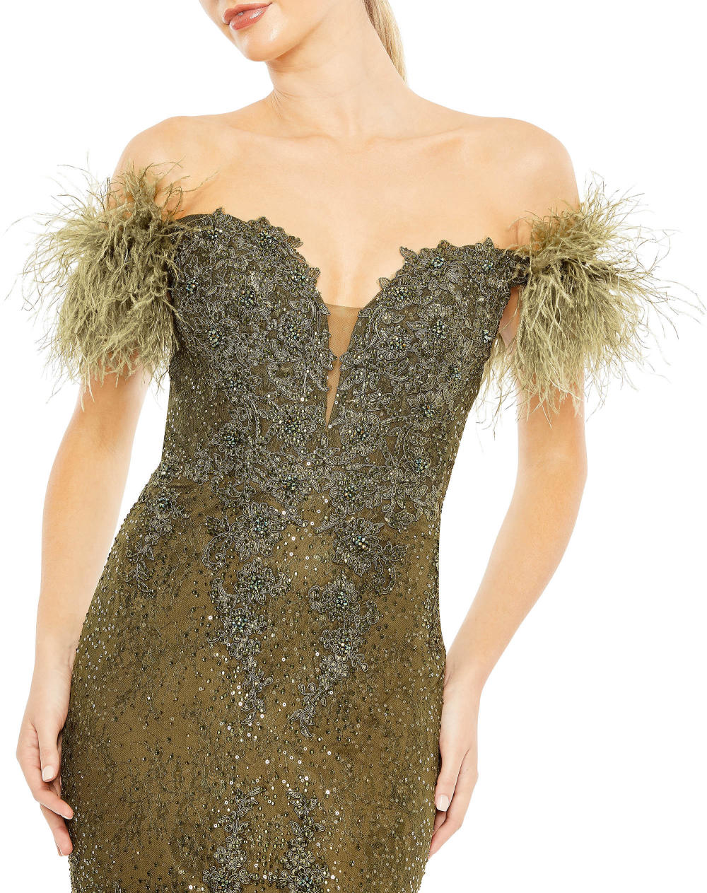 MD-20246 Off Shoulder Mermaid Gown-Green