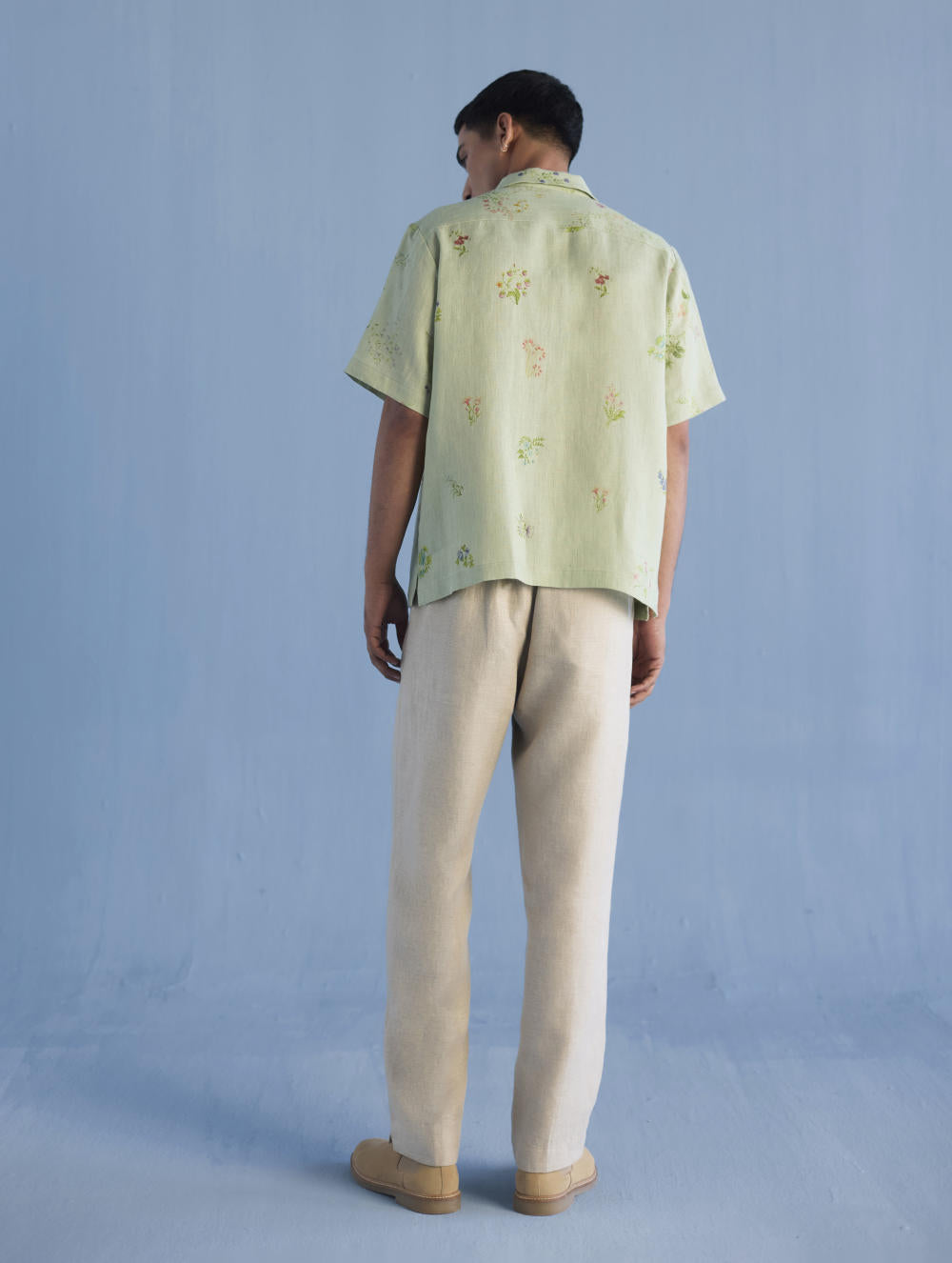 Haru Embroidered Pocket Floral Linen Shirt - Mint