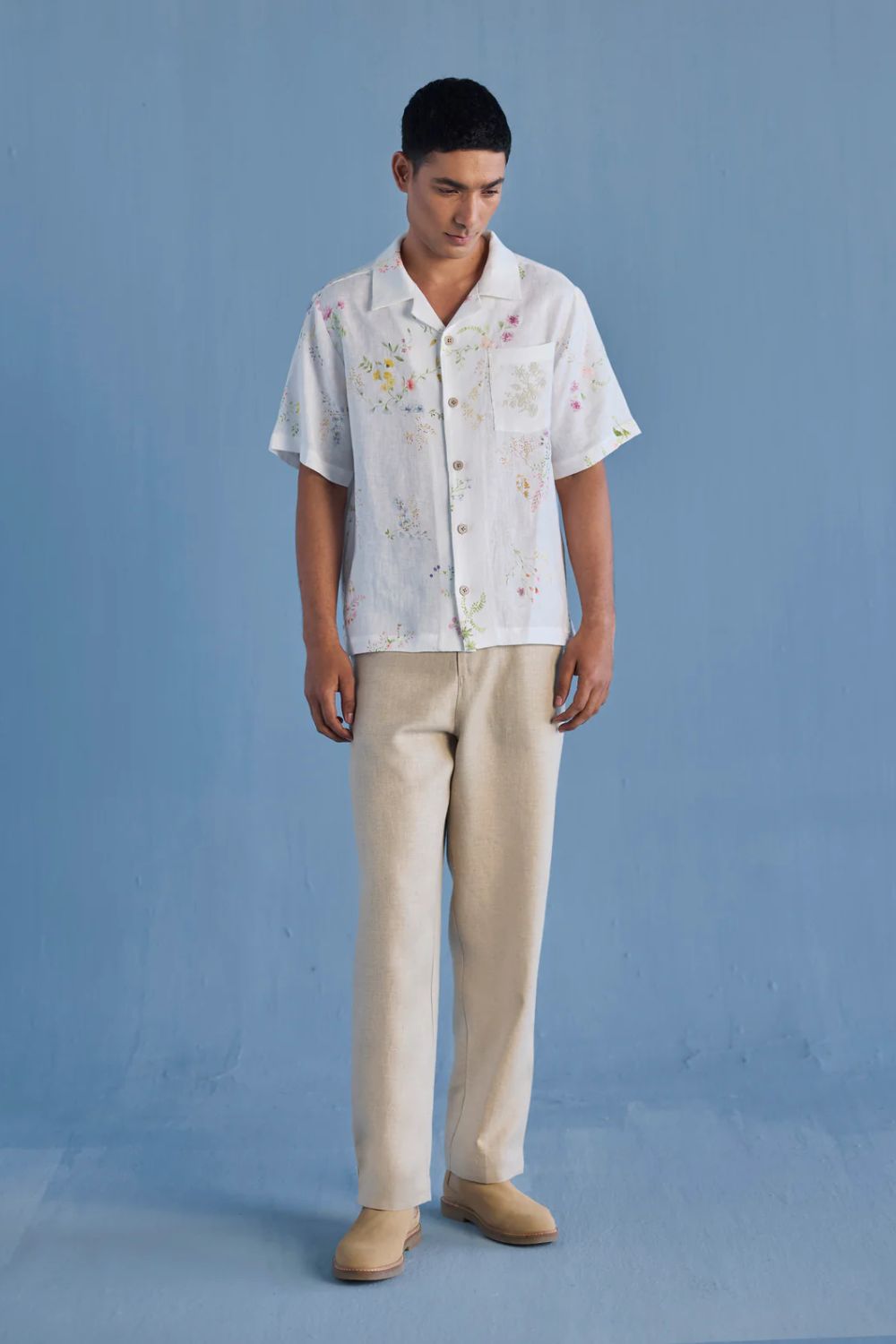 Haru Embroidered Pocket Floral Linen Shirt - White