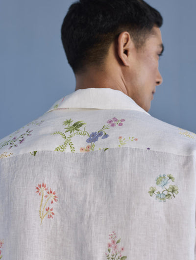 Haru Embroidered Pocket Floral Linen Shirt - White