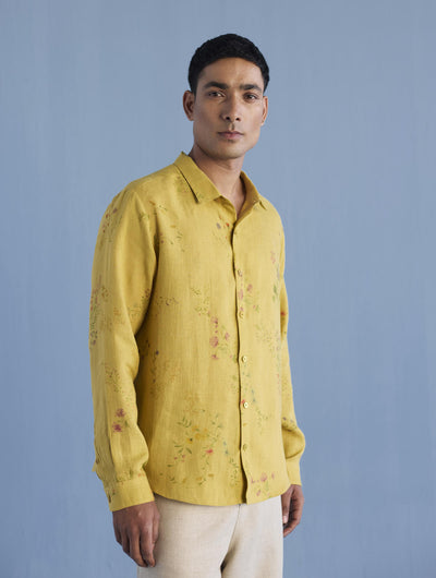 Kabo Floral Linen Shirt - Ochre