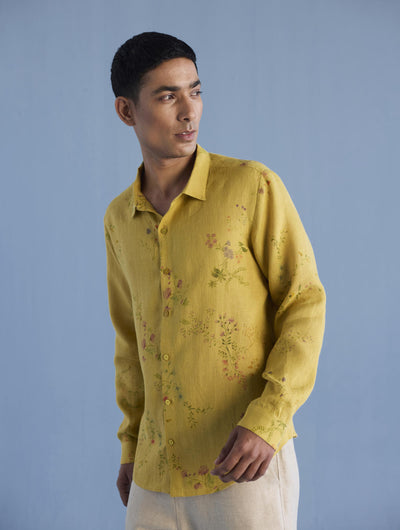 Kabo Floral Linen Shirt - Ochre